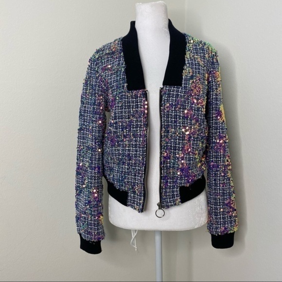 GUESS tweed sequined deep neckline jacket - Picture 5 of 7